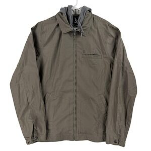 Volcom Work Jacket Mens Large Green Hooded Canvas Full Zip Windbreaker